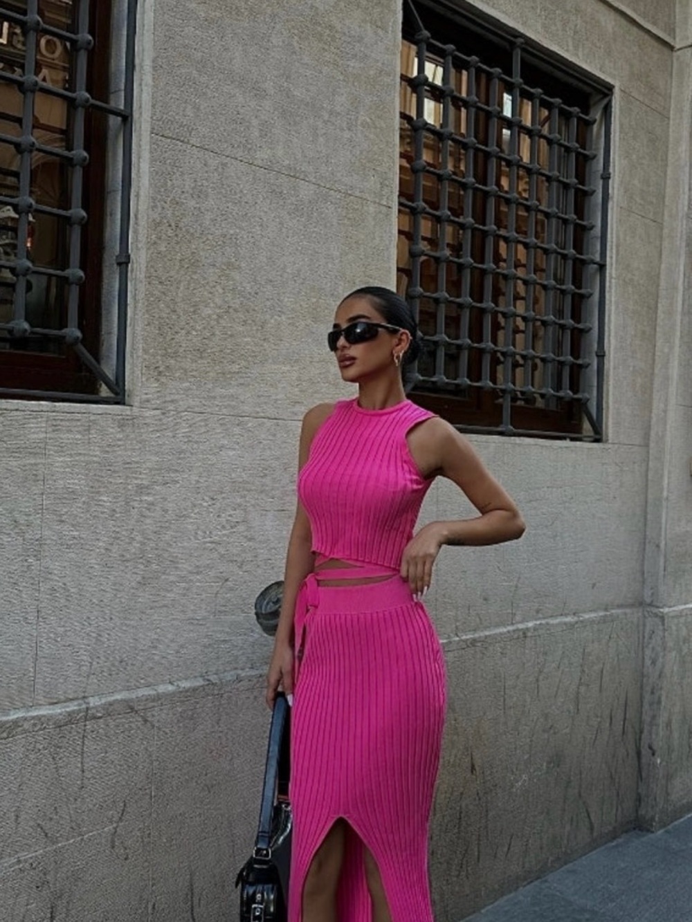 L'ATISTE Hot Pink Ribbed Knit Top and Skirt Set NWT - Picture 4 of 11
